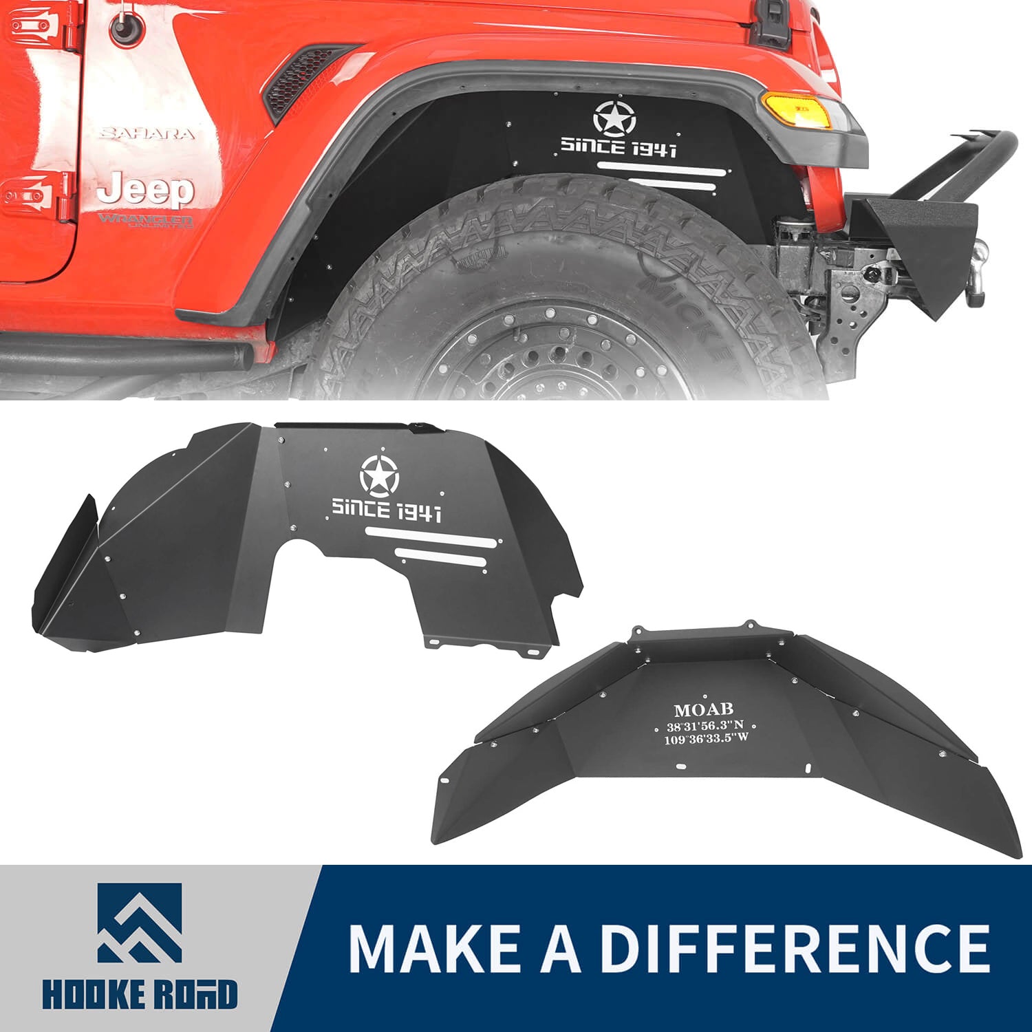 HookeRoad Front & Rear Inner Fender Liners for 2018-2023 Jeep