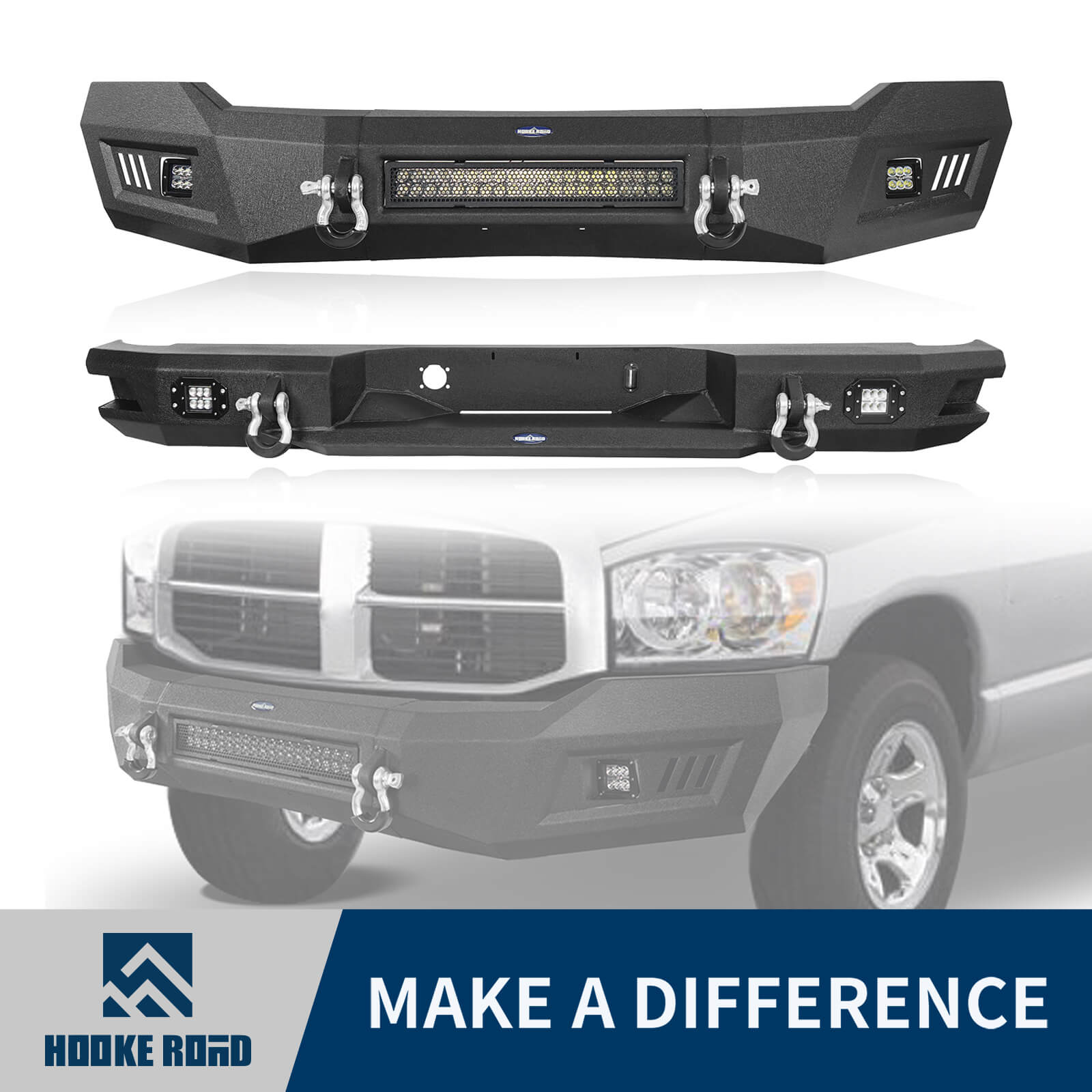 HookeRoad Ram 1500 Front & Rear Bumper for 2006-2008 Ram 1500