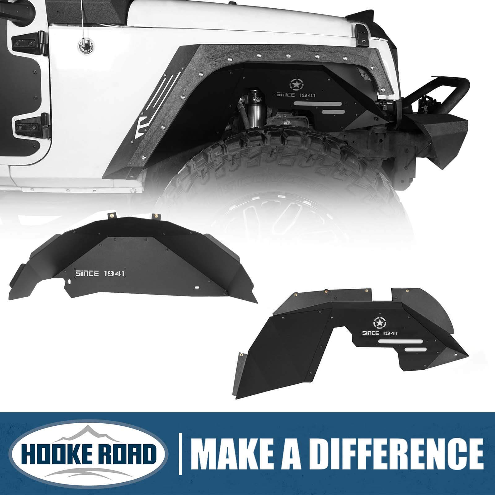 Hookeroad Jeep Jk Front And Rear Inner Fender Liners For 2007 2018 Jeep Wrangler Jk Hooke Road 4x4 7539