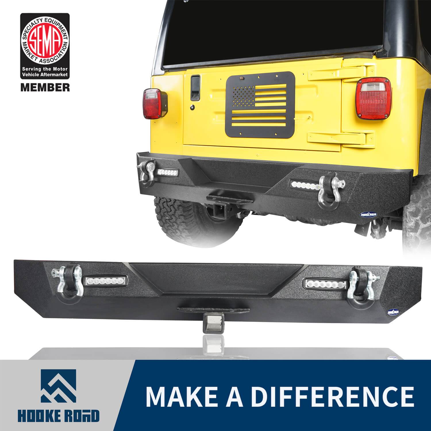 HookeRoad Different Trail Rear Bumper w/2 Inch Hitch Receiver for YJ TJ –  Hooke Road 4x4