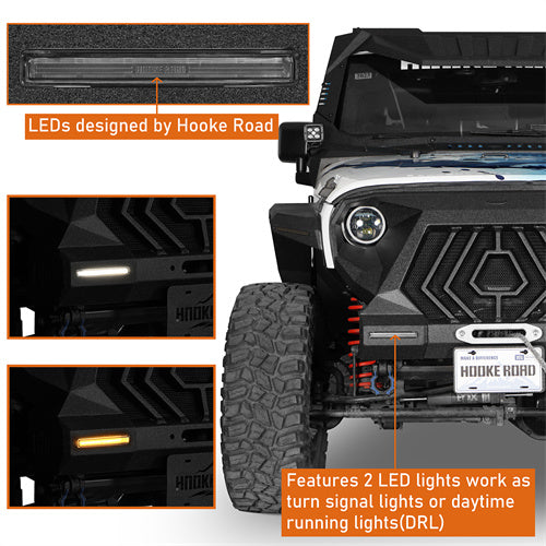 Load image into Gallery viewer, Hooke Road 2007-2018 Jeep JK Grill with Winch Plate and Led Lights b2107bs 9
