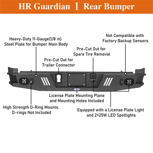 Load image into Gallery viewer, Hooke Road 2015-2022 Chevy Colorado &amp; GMC Canyon Rear Bumper with LED Spotlights, Excluding ZR2 Models b9109s 11
