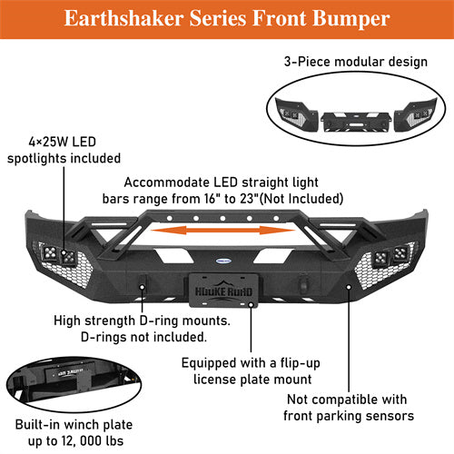 Load image into Gallery viewer, Hooke Road 2016-2018 Chevy Silverado 1500 Front Bumper with Winch Plate &amp; 4 × LED Lights b9038ab 14
