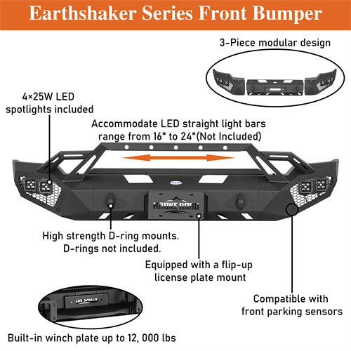 Load image into Gallery viewer, Hooke Road 2020-2023 GMC Sierra 2500HD/3500HD Front Bumper with Winch Plate &amp; 4 × LED Lights b9206ab 14
