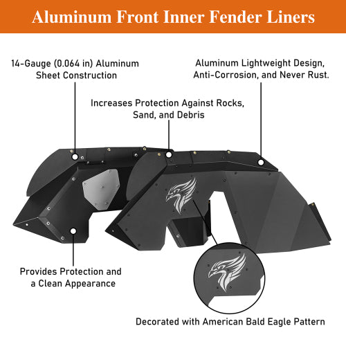 Hooke Road Aftermarket Aluminum Front Inner Fender Liners for 2007-2018 Jeep Wrangler JK b2119s 11