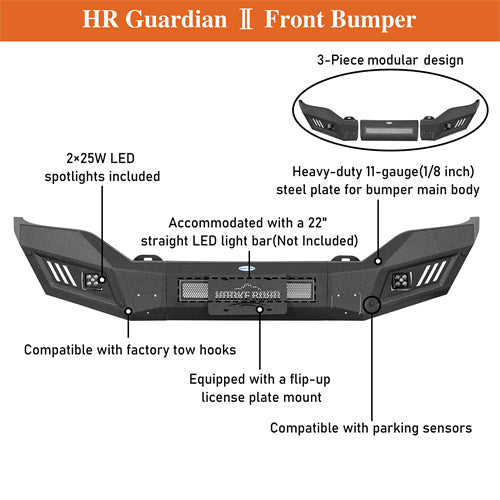 Hooke Road  Aftermarket Front Bumper with LED Spotlights for 2016-2018 GMC Sierra 1500 b9461 12