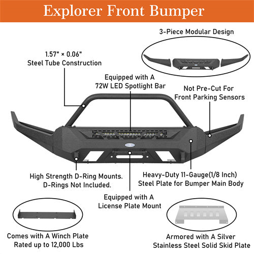 Hooke Road Aftermarket Front Bumper with Winch Plate & LED Light Bar for 2016-2023 Toyota Tacoma 3rd Gen b4220s 13