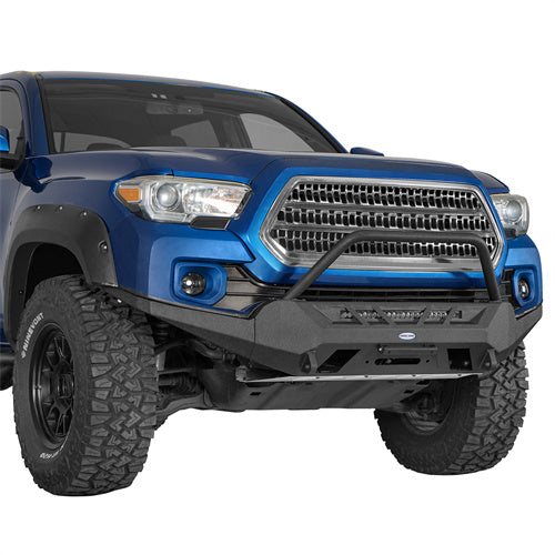 Load image into Gallery viewer, Hooke Road Aftermarket Front Bumper with Winch Plate &amp; LED Light Bar for 2016-2023 Toyota Tacoma 3rd Gen b4220s 3
