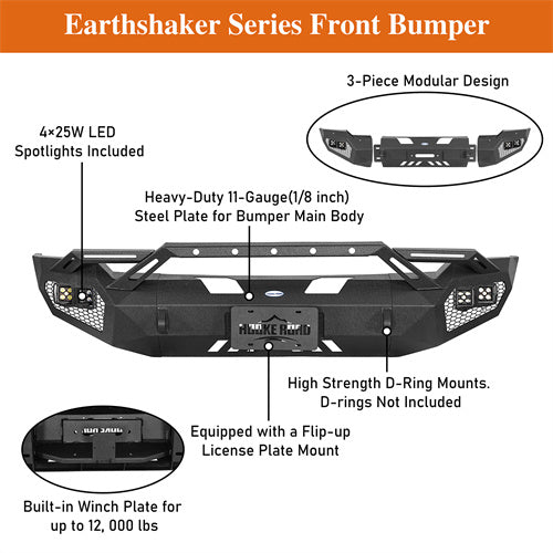 Load image into Gallery viewer, Hooke Road Aftermarket Front Bumper w/ Winch Plate &amp; 4 × LED Lights for 2006-2008 Ram 1500 b6506ab 12
