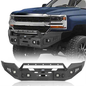 16-18 Silverado 1500 Aftermarket Full-Width Front Bumper w/ Winch Plate & LED Lights - Hooke Road b9026 2