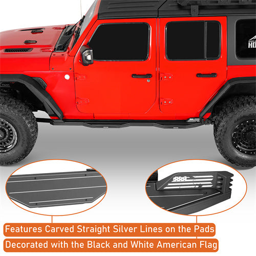 Hooke Road Aluminum Side Steps Running Boards for 2018-2024 Jeep Wrangler JL 4-Door b3078s 10