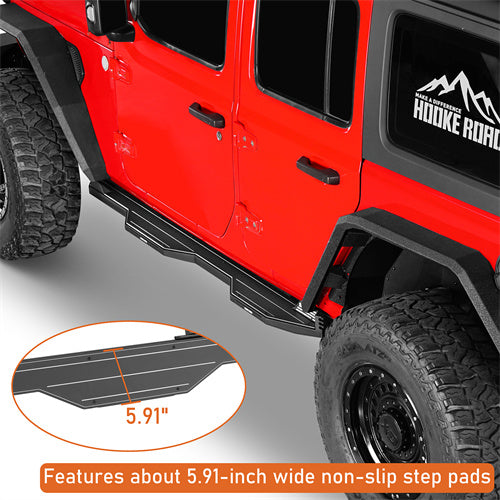 Hooke Road Aluminum Side Steps Running Boards for 2018-2024 Jeep Wrangler JL 4-Door b3078s 11