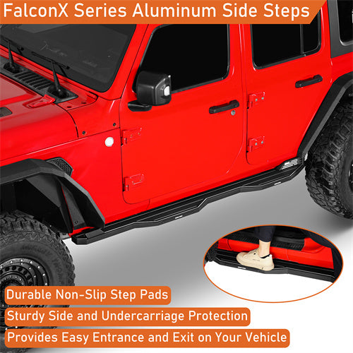 Hooke Road Aluminum Side Steps Running Boards for 2018-2024 Jeep Wrangler JL 4-Door b3078s 12