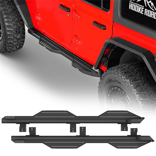 Hooke Road Aluminum Side Steps Running Boards for 2018-2024 Jeep Wrangler JL 4-Door b3078s 1