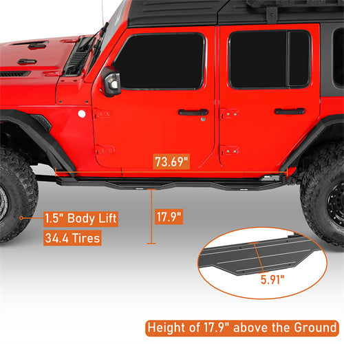 Hooke Road Aluminum Side Steps Running Boards for 2018-2024 Jeep Wrangler JL 4-Door b3078s 9