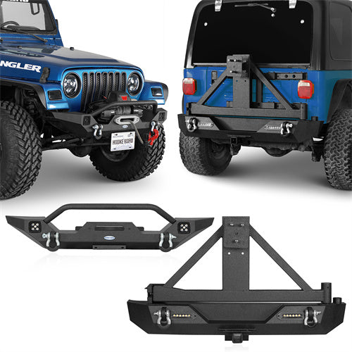 Load image into Gallery viewer, HookeRoad Different Trail Front Bumper &amp; Rear Bumper Combo for 1997-2006 Jeep Wrangler TJ b10101012s 1
