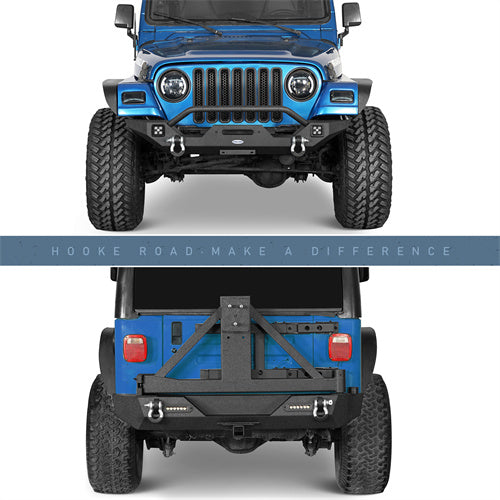 Load image into Gallery viewer, HookeRoad Different Trail Front Bumper &amp; Rear Bumper Combo for 1997-2006 Jeep Wrangler TJ b10101012s 2
