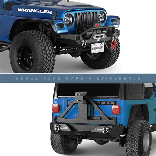 Load image into Gallery viewer, HookeRoad Different Trail Front Bumper &amp; Rear Bumper Combo for 1997-2006 Jeep Wrangler TJ b10101012s 3
