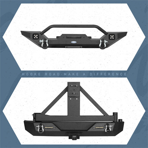 HookeRoad Different Trail Front Bumper & Rear Bumper Combo for 1997-2006 Jeep Wrangler TJ b10101012s 4