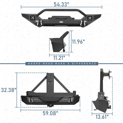 Load image into Gallery viewer, HookeRoad Different Trail Front Bumper &amp; Rear Bumper Combo for 1997-2006 Jeep Wrangler TJ b10101012s 6
