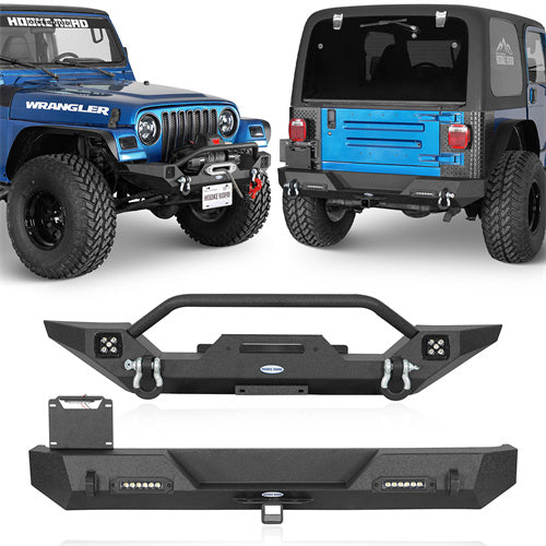 Load image into Gallery viewer, HookeRoad Different Trail Front Bumper &amp; Rear Bumper Combo for 1987-2006 Jeep Wrangler YJ TJ b10091012s 1
