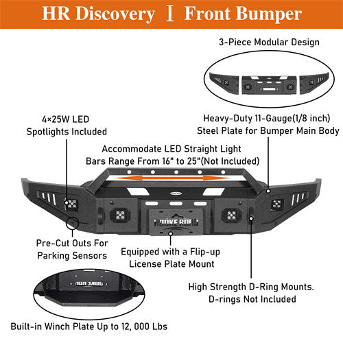 Load image into Gallery viewer, Hooke Road 2021-2023 Ford F-150 Front Bumper w/ Winch Plate &amp; LED Spotlights Excluding Raptor b8300 11
