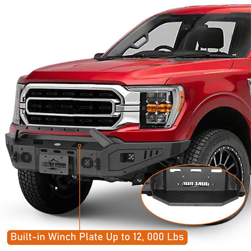 Load image into Gallery viewer, Hooke Road 2021-2023 Ford F-150 Front Bumper w/ Winch Plate &amp; LED Spotlights Excluding Raptor b8300 9
