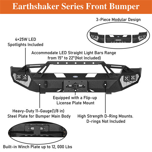 Load image into Gallery viewer, Hooke Road Front Bumper w/ Winch Plate &amp; 4 × LED Lights for 2003-2005 Ram 2500 3500, Excluding Diesel Models b6466 12
