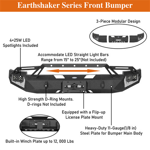 Load image into Gallery viewer, Hooke Road Front Bumper w/ Winch Plate &amp; LED Spotlights for 2007-2013 Chevy Silverado 1500 2nd Generation b9034ab 13
