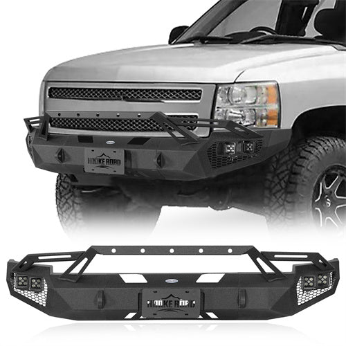 Load image into Gallery viewer, Hooke Road Front Bumper w/ Winch Plate &amp; LED Spotlights for 2007-2013 Chevy Silverado 1500 2nd Generation b9034ab 1
