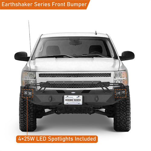 Load image into Gallery viewer, Hooke Road Front Bumper w/ Winch Plate &amp; LED Spotlights for 2007-2013 Chevy Silverado 1500 2nd Generation b9034ab 8
