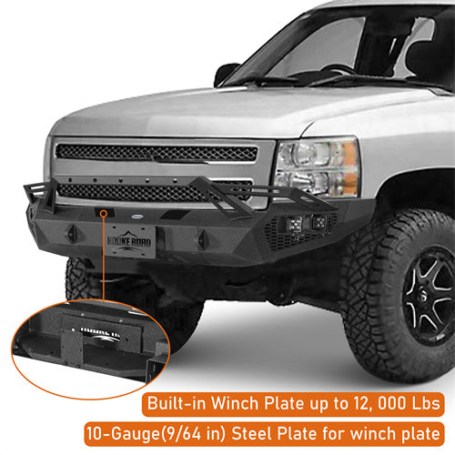 Load image into Gallery viewer, Hooke Road Front Bumper w/ Winch Plate &amp; LED Spotlights for 2007-2013 Chevy Silverado 1500 2nd Generation b9034ab 9
