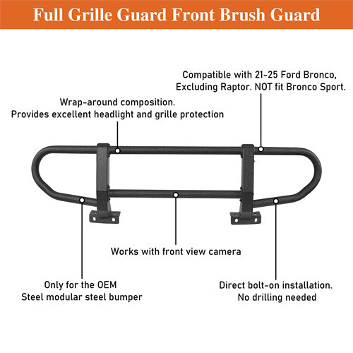 2021-2025 Ford Bronco Full Grille Guard Front Brush Guard Hooke Road b8932s 12