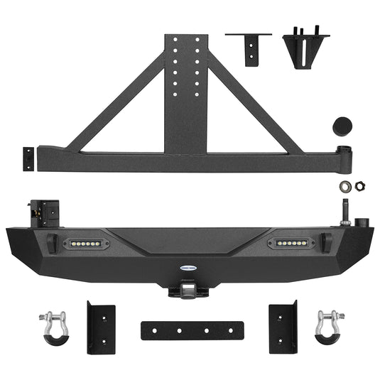 HookeRoad Jeep JK Full Width Front Bumper & Rear Bumper w/Tire Carrier for 2007-2018 Jeep Wrangler JK JKU Products Hooke Road4x4 HE.2052+HE.2029  15