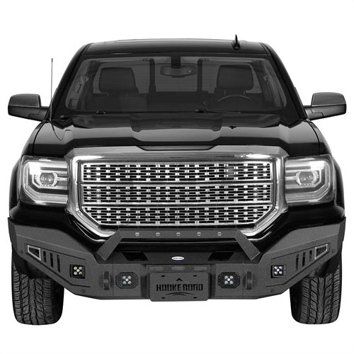 Hooke Road Full-Width Front Bumper wIth Winch Plate & LED Spotlights for 2016-2018 GMC Sierra 1500 b9460 2