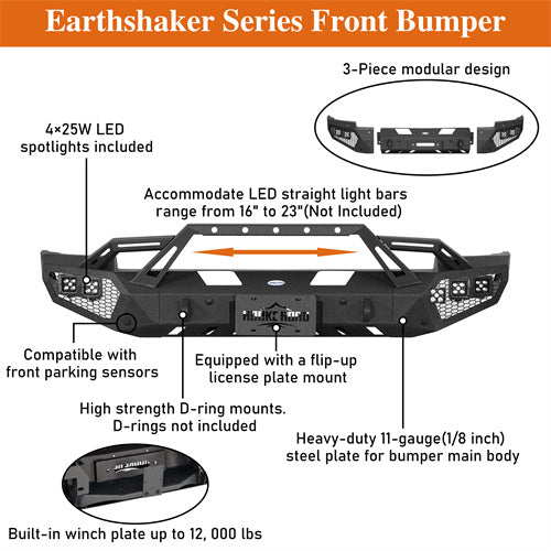 Load image into Gallery viewer, Hooke Road Front Bumper with Winch Plate for 2014-2015 Chevy Silverado 1500 b9037ab 14
