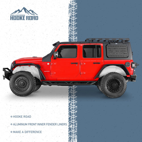 Hooke Road Aluminum Front Inner Fender Liners for 2018-2024 Jeep Wrangler JL & Gladiator JT, Excluding Mojave, Rubicon 3.6L Engine Edtion b3071s 4