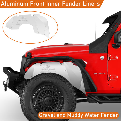 Load image into Gallery viewer, Hooke Road Aluminum Front Inner Fender Liners for 2018-2024 Jeep Wrangler JL &amp; Gladiator JT, Excluding Mojave, Rubicon 3.6L Engine Edtion b3071s 8
