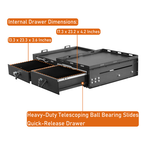 Hooke Road Jeep Wrangler Drawer System & Fridge Slide Mount for 2015-2024 Jeep Wrangler JK JL 4-Door b2089s 12