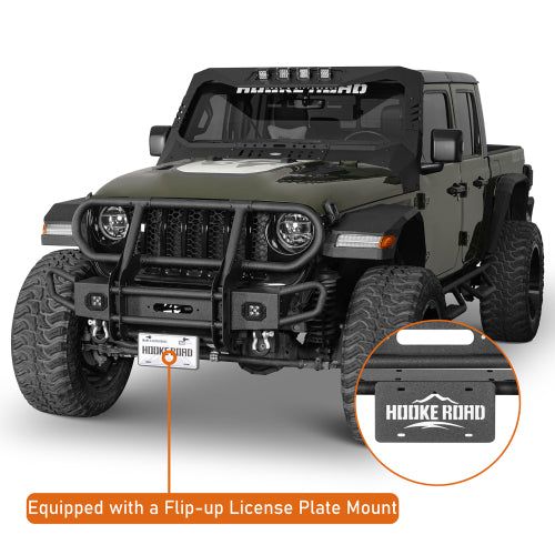 Load image into Gallery viewer, Hooke Road Front Bumper w/ Grille Guard &amp; Winch Plate for 2018-2024 Jeep Wrangler JL &amp; 2020-2024 Gladiator JT b3081s 10
