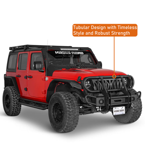 Hooke Road Front Bumper w/ Grille Guard & Winch Plate for 2018-2024 Jeep Wrangler JL & 2020-2024 Gladiator JT b3081s 11