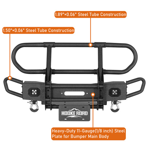 Hooke Road Front Bumper w/ Grille Guard & Winch Plate for 2018-2024 Jeep Wrangler JL & 2020-2024 Gladiator JT b3081s 12