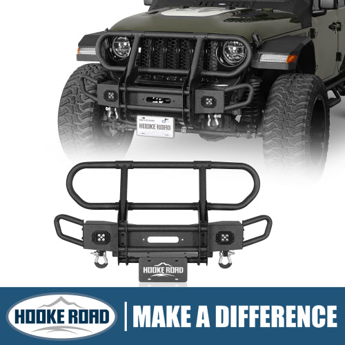 Load image into Gallery viewer, Hooke Road Front Bumper w/ Grille Guard &amp; Winch Plate for 2018-2024 Jeep Wrangler JL &amp; 2020-2024 Gladiator JT b3081s 13
