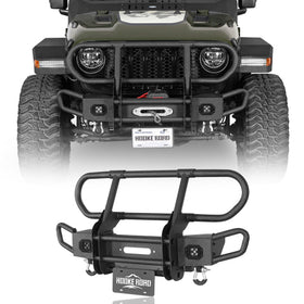 Hooke Road Front Bumper w/ Grille Guard & Winch Plate for 2018-2024 Jeep Wrangler JL & 2020-2024 Gladiator JT b3081s 1