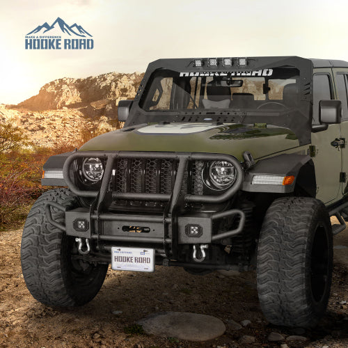 Load image into Gallery viewer, Hooke Road Front Bumper w/ Grille Guard &amp; Winch Plate for 2018-2024 Jeep Wrangler JL &amp; 2020-2024 Gladiator JT b3081s 5
