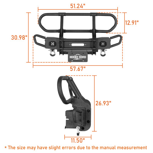 Hooke Road Front Bumper w/ Grille Guard & Winch Plate for 2018-2024 Jeep Wrangler JL & 2020-2024 Gladiator JT b3081s 7