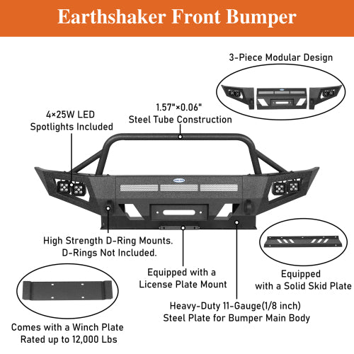 Hooke Road Toyota Tacoma Front Bumper w/ Winch Plate & 4 LED Light for 2005-2011 Toyota Tacoma b4030s 12