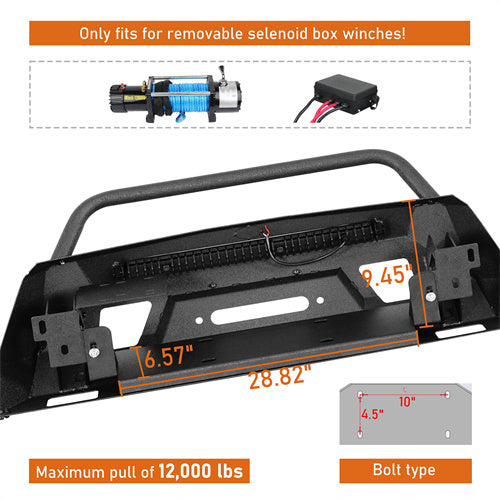 Hooke Road Stubby Front Bumper w/ Winch Plate for 2015-2020 Chevy Colorado, Excluding ZR2 Models b9113s 7