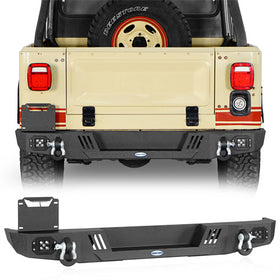 Hooke Road Jeep CJ Rear Bumper w/ LED Lights for 1976-1986 Jeep CJ-5 CJ-7 CJ-8 Scrambler b1082s 2