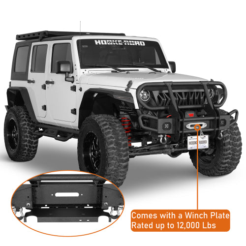 Load image into Gallery viewer, Hooke Road  Jeep JK Stubby Front Bumper w/ Grille Guard for 2007-2018 Jeep Wrangler JK b2099s  11
